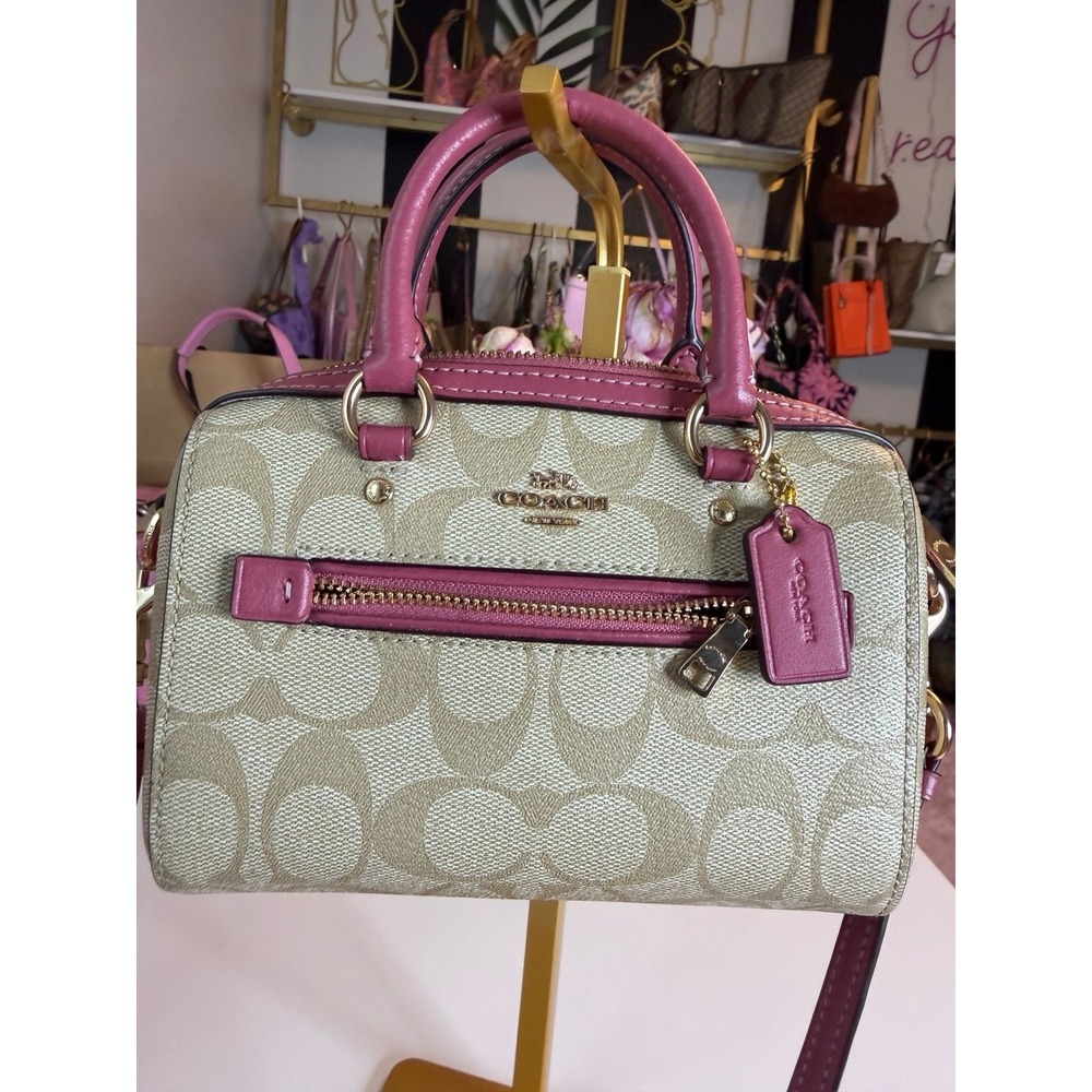 Coach Mini Rowan C9947 Signature Canvas Pink Rouge Crossbody Satchel monogram